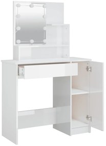 Magasfényű fehér fésülködőasztal LED-del 86,5 x 35 x 136 cm