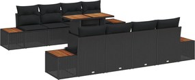 vidaXL Kerti Kanapé Szett tárolóval 9 pcs Fekete Poli rattan