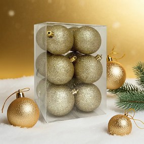 Arany glitteres műanyag karácsonyi gömb szett 12x6cm