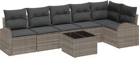 vidaXL Kerti Kanapé Szett párnával 7 pcs Szürke Poli rattan