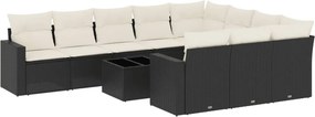 vidaXL 11 részes fekete polyrattan kerti ülőgarnitúra párnákkal
