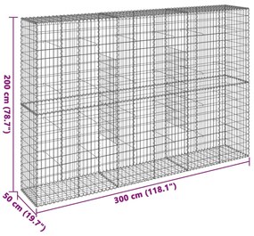 horganyzott vas gabion kosár fedéllel 300 x 50 x 200 cm