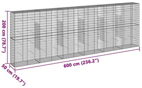 horganyzott vas gabion kosár fedéllel 600 x 50 x 200 cm
