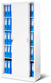 Fém iratszekrény polcokkal tolóajtókkal KUBA, 900 x 1850 x 400 mm, fehér