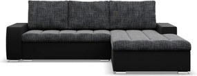 Toronto sarokkanapé, 2 ágyneműtartóval, fonott + műbőr, jobboldali, szürke - fekete