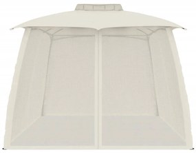 krémszínű acél dupla tetős pavilon hálós falakkal 3,93 x 2,93 m