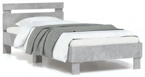 betonszürke ágykeret fejtámlával és LED-világítással 90x200 cm