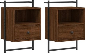 vidaXL 2 db barna tölgy szerelt fa fali éjjeliszekrény 40 x 30 x 61 cm