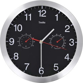 vidaXL kvarcszerkezetes fekete falióra higrométerrel, hőmérővel 30 cm