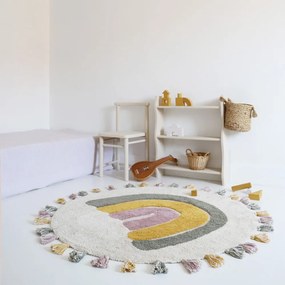 Krémszínű mosható kézi szövésű pamut gyerek szőnyeg ø110 cm Rainbow Moss – Nattiot