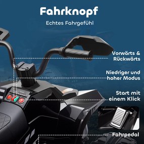 AIYAPLAY Elektromos gyermek quad, 24 V-os elektromos jármű 4 kerékkel, fényszórókkal, USB porttal, MP3, fekete