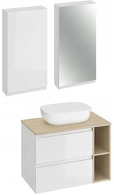 Cersanit Moduo, fürdőszobai szekrény garnitúra munkalap mosdóval 80x45x95 cm, fehér fényes-tölgy, S801-446