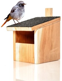 Madárház félüregekben fészkelő madarak számára, felakasztható szerkezet, aszfalt tető, vörös cédrus