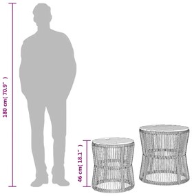 2 db fekete polyrattan kerti kisasztal fa asztallappal