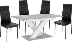 Maasix SWTG Magasfényű Fehér - Beton 4 személyes étkezőszett Fekete Elvira székekkel N