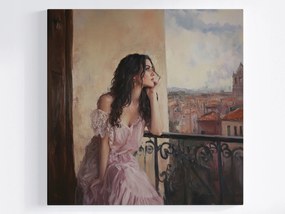 Vászonkép Canvas Portré Nő Erkély Város Olaszország Kilátás 40x40
