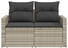 2 személyes világosszürke polyrattan kerti kanapé párnával
