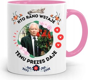 Rózsaszín Vicces Bögre Jaroslaw Kaczynski fényképes nyomattal