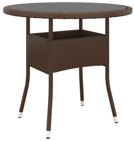 vidaXL barna polyrattan és edzett üveg kerti asztal Ø 80 x 75 cm