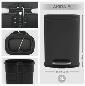 Spirella Akira pedálos szemetes 5 l, matt fekete