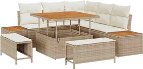 vidaXL Kerti Kanapé Szett 8 pcs Bézs polirattan