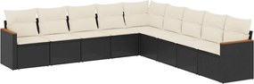 vidaXL 9 részes fekete polyrattan kerti ülőgarnitúra párnákkal