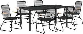 vidaXL Kert étkező szett 7 pcs Fekete Porszórt acél