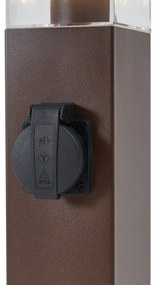 Kültéri lámpa rozsdabarna színben, átlátszó üveggel, 45 cm, IP44, aljzattal és mozgásérzékelővel - Malios