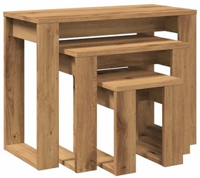 vidaXL 3 db kézműves tölgy színű szerelt fa dohányzóasztal