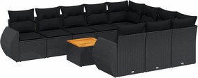 vidaXL 11 részes fekete polyrattan kerti ülőgarnitúra párnákkal