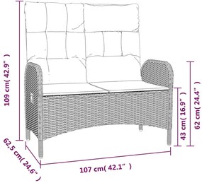 vidaXL 2 részes szürke polyrattan kerti étkezőgarnitúra párnákkal