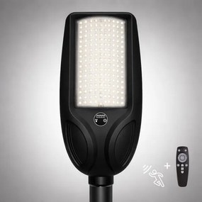 Fényerőszabályozható LED napelemes utcai lámpa érzékelővel VENICE 200W/12000 mAh IP65 fekete +távirányító