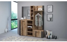 Előszobafal tükörrel KEVIN, barna/fekete