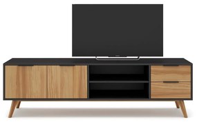 Fekete-natúr színű borovi fenyő TV-állvány 180x53 cm Lavis – Marckeric