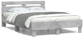 betonszürke ágykeret fejtámlával és LED-del 135x190 cm