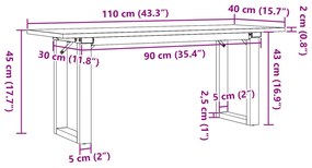tömör fenyőfa és öntöttvas dohányzóasztal O-vázzal 110x40x45 cm