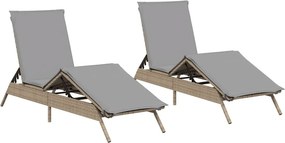 vidaXL 2 db bézs polyrattan napozóágy párnával