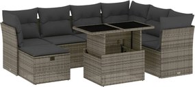 vidaXL 8 részes szürke polyrattan kerti ülőgarnitúra párnákkal