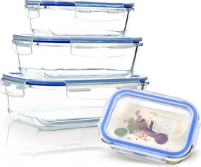 Klarstein Téglalap alakú üvegdobozok, 4 darabos készlet, 1520 ml, 1040 ml, 640 ml, 370 ml, fedéllel