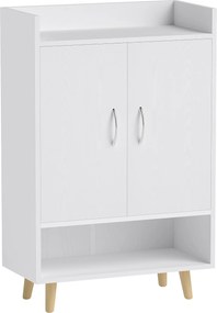 HOMCOM Cipőszekrény Cipőtartó Karcsú formával, 4 rekesszel, 12 pár cipő tárolására, Bejárat 60 x 30 x 92 cm, Fehér | Aosom