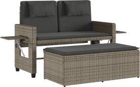 vidaXL szürke polyrattan dönthető kerti pad párnával