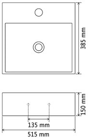 Fekete kerámia mosdó csaptelep furattal 51,5 x 38,5 x 15 cm