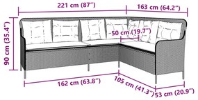 szürke polyrattan L-alakú kerti kanapé párnákkal