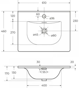 Eros SKY 1 - beépíthető mosdó - 61 x 46 cm