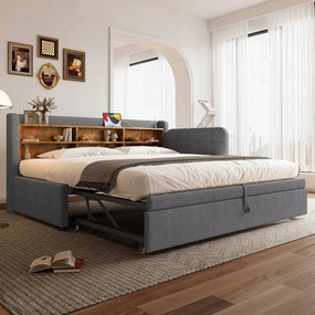 Gyerek kihúzható kanapé 90/180X200cm Kihúzható ágy Usb Type-C polc szürke