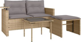 vidaXL 3 részes bézs polyrattan kerti ülőgarnitúra párnákkal