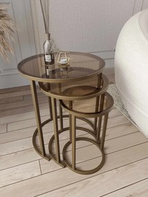 Milas üveg dohányzóasztal, antik-bronz, Ø47 cm