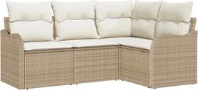 vidaXL Kerti Kanapé Szett tárolóval 4 pcs Bézs polirattan