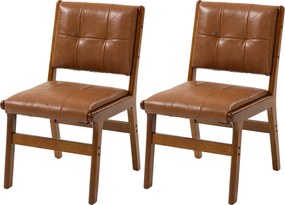 HOMCOM 2 db étkezőszék, modern PU kárpitozás, párnázott ülés, gumifa lábak, barna | Aosom