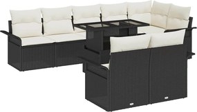 vidaXL Kerti Kanapé Szett párnával 9 pcs Fekete Poli rattan